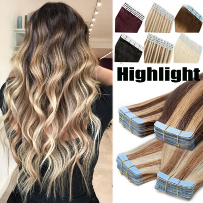 Seamless Russian Tape in Human Remy Hair Extensions 150G Skin Weft Full Head US