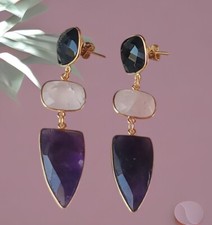 Awesome Designer Variety of Semi Precious Stones Gold plated Dangle Drop Earring