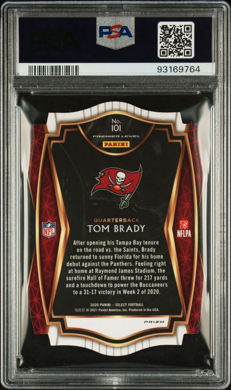 Tom Brady PSA 8 NEAR MINT - MINT 2020 Panini Select Die-Cut Neon Green Prizm