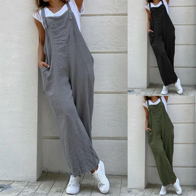 Womens Tank Dungarees Cami Romper Ladies Jumper Pocket A Line Overalls Jumpsuit