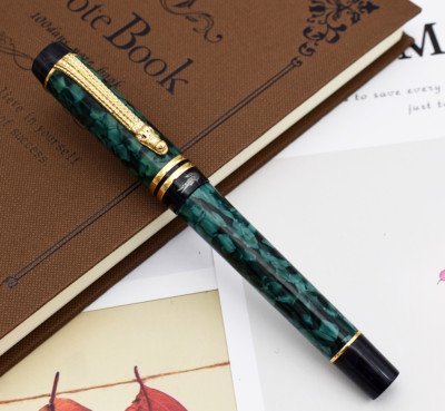 Crocodile Green Marble Celluloid Fountain Pen 22KGP M Nib