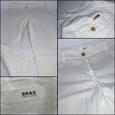 Brax Mara Pants Sz 32 Women White Cotton Stretch Flat Crop Romania YGI L2-81