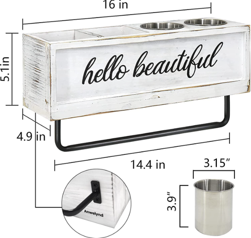 Rustic Hair Dryer Holder Wall Mounted, Hair Tools and Styling Organizer with Tow - 第 7/24 張圖片