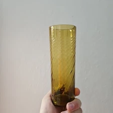 Vintage Mexican Hand Blown Amber Gold Swirl Tall Tom Collins Glass