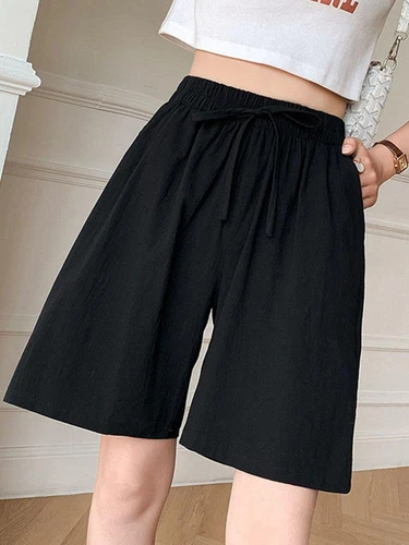 Bermudas informales de verano para mujer de algodón cintura elástica cordón hasta la rodilla - Imagen 4 de 36