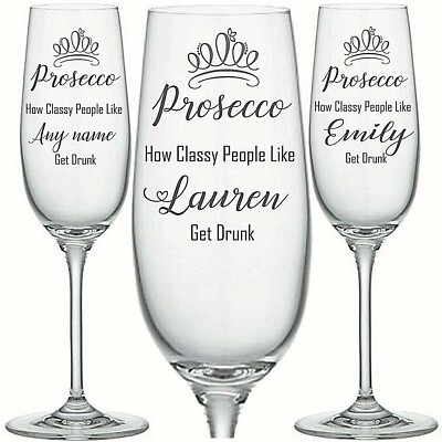 Personalisierte gravierte SEKTFLÖTE GLAS PROSECCO EDEL GETRUNKEN 2