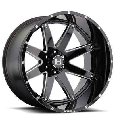 (4) 22x14 Hostile Wheels H109 Alpha Blade Cut (Gloss Black Milled) Off Road(B4)