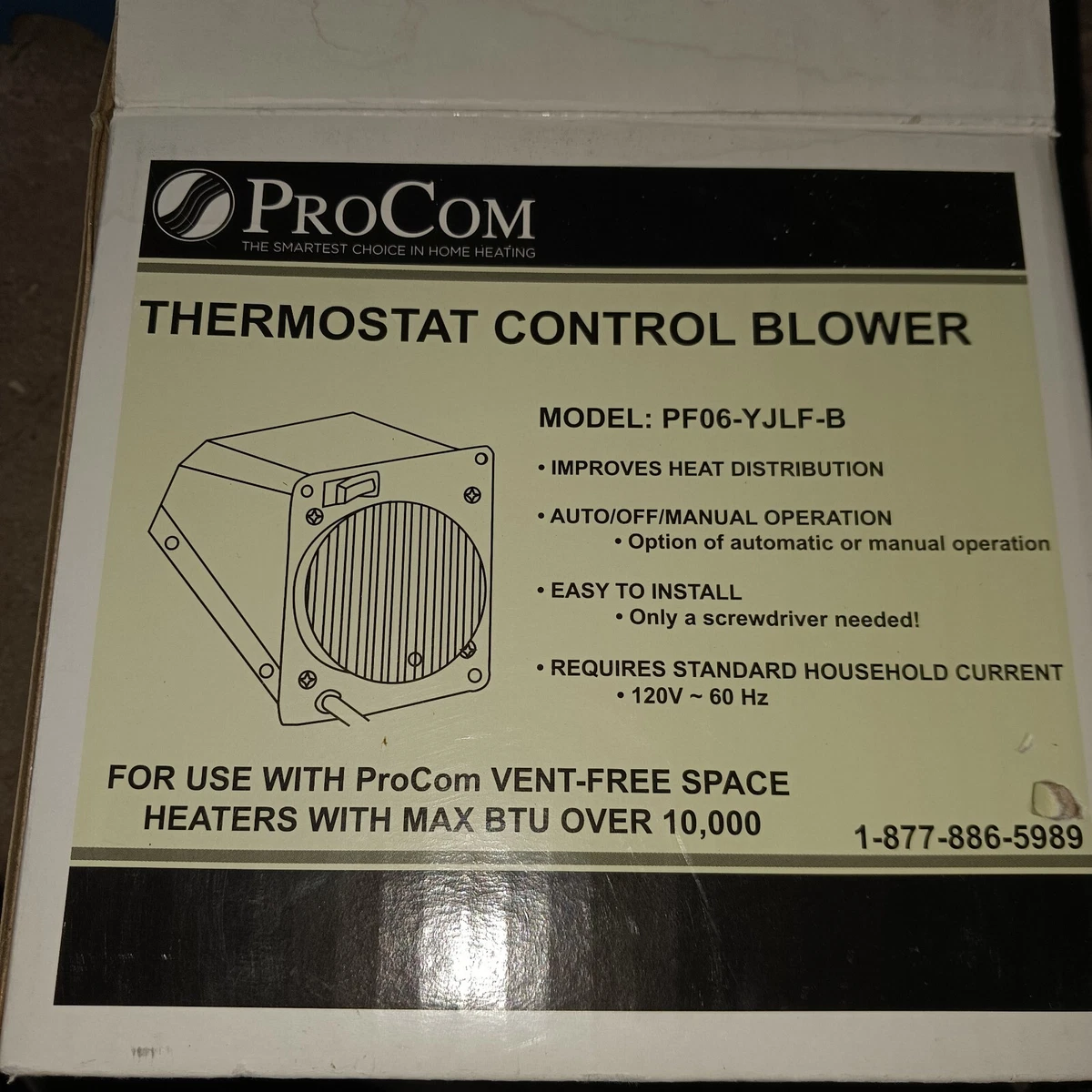 ProCom Wall Heater Blower for Units Over 10000 BTU PF06-YJLF-B | eBay