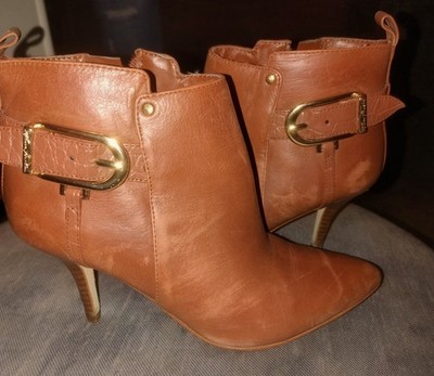 Marc Fisher Pointy Toe Bootie Ankle Boot Chic Brown Leather Size 5.5M