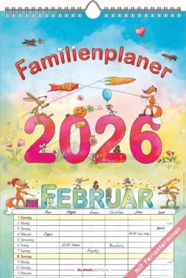 ALPHA EDITION / TENEUES CALENDARS & STATIONERY GMBH & CO. KG Familienplaner Cartoon 2026- Bildkalender 23,7x34 cm - 6 Spalten - Kalender mit