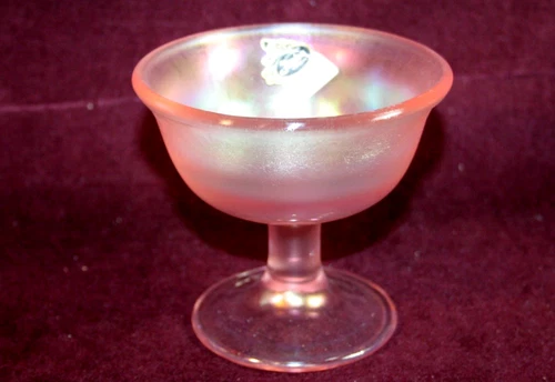 Fenton Satin Pink Rose Stretch Glass Small Footed Bowl - Original Sticker