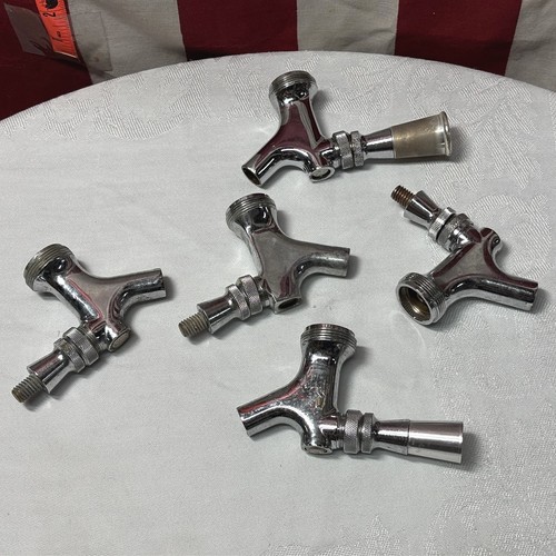 BEER TAP FAUCETS lot five 5 vtg chrome plated brass draft Kegerator bar taps 3"