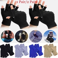 1/2 Pairs Thermal Knitted Fingerless Gloves Winter Warm Half Finger Driving Knit