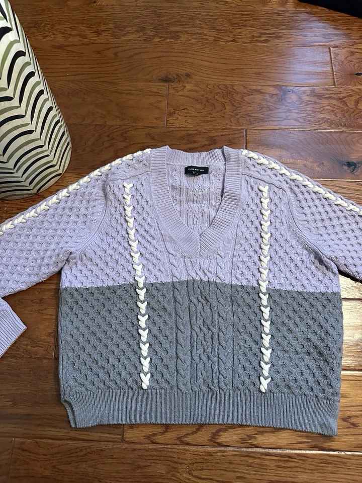 Suéter Pullover Club Monaco Púrpura Violeta Lavanda Bloque Talla M 87% Lana Foto 2 de 4