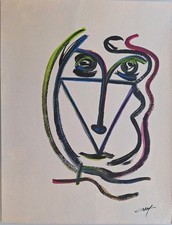 Pittura Olio Astratto. Quadro Vintage Stile Picasso. Figure Geometrico