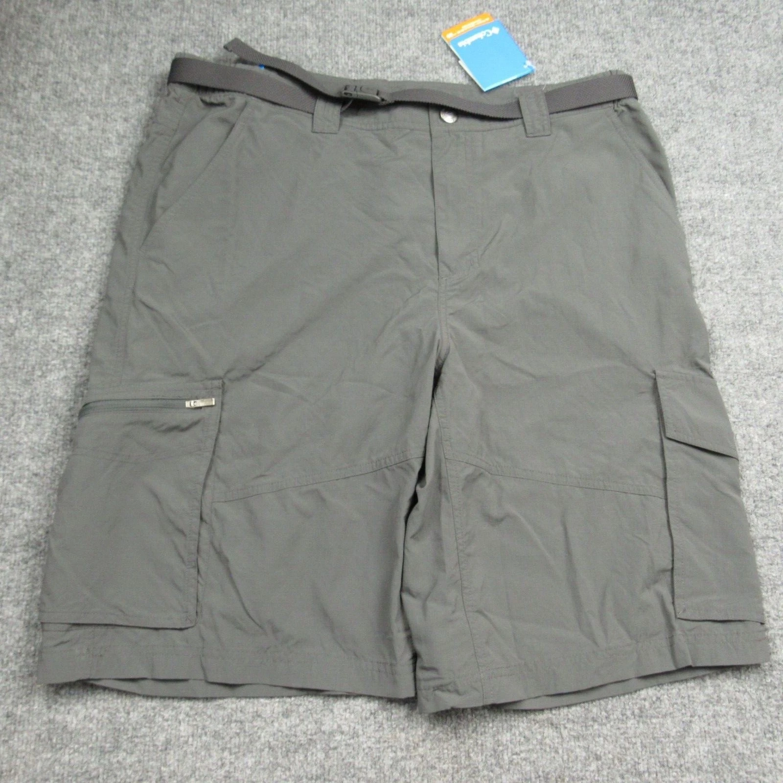 Columbia Shorts Mens 38 Grey Cargo Ripstop Kestrel Trail Omni Shade Belted