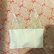 edited Women's White Floral Lace Corset Bustier Top Adjustable Straps Size S