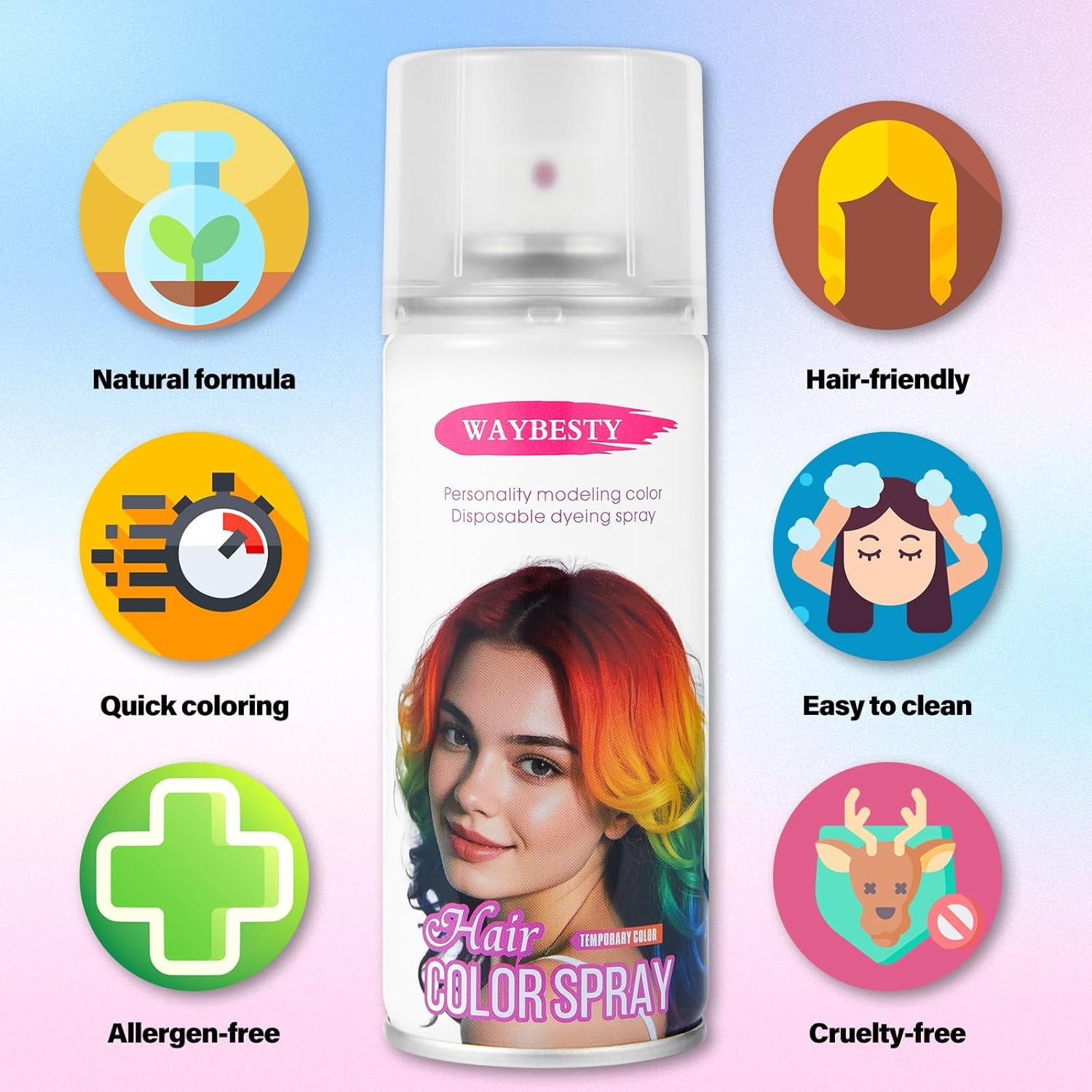 One-Day Temporary Hair Color Spray for Kids Women Men, Washable Hair Dye Spray N