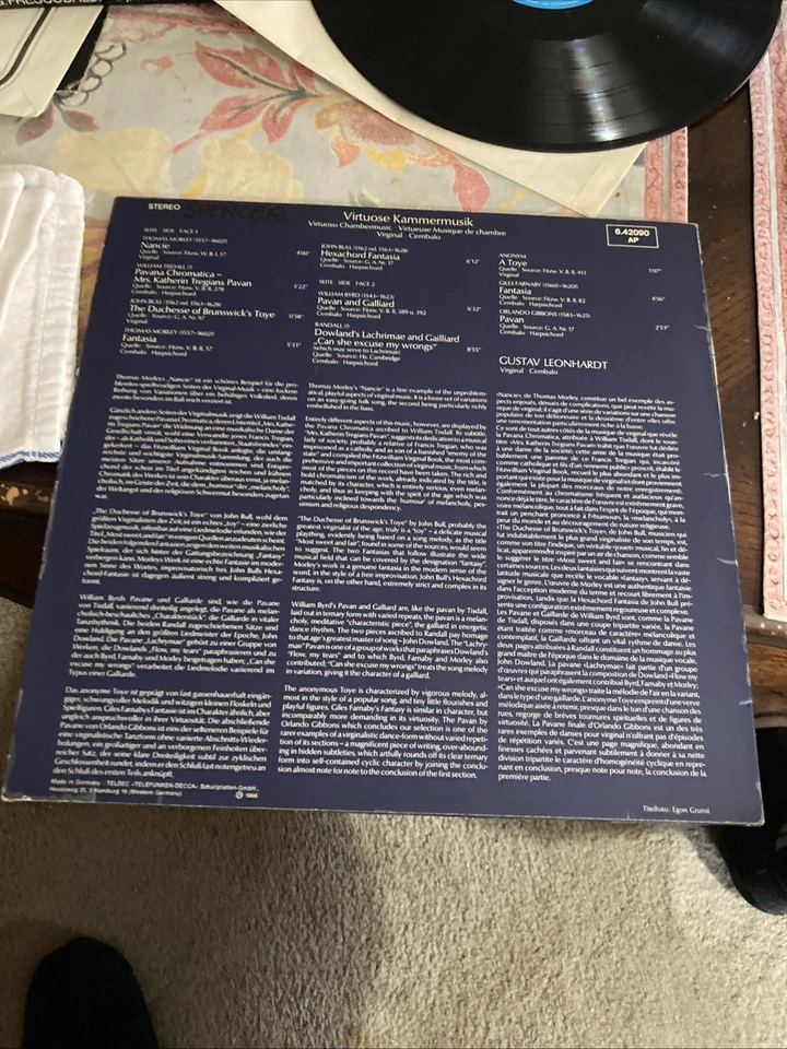 Gustav Leonhardt: Virtuoso Chamber Music, Telefunken 6.42090, 1966, EX/EX - Image 2 of 4