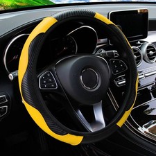 Car Steering Wheel Cover Red Black Leather Anti-slip For 1538cm Carbon Fiber