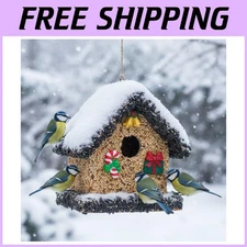 Wooden Bird Houses Covered in Wild Bird Food, Hanging Feeder