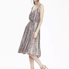 NWT Banana Republic Snakeskin Print Knee Length Dress Brown Tan XS Petite