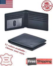 Real Leather Men's Bifold Wallet RFID Blocking Slim Front Pocket ID Gift Box Men