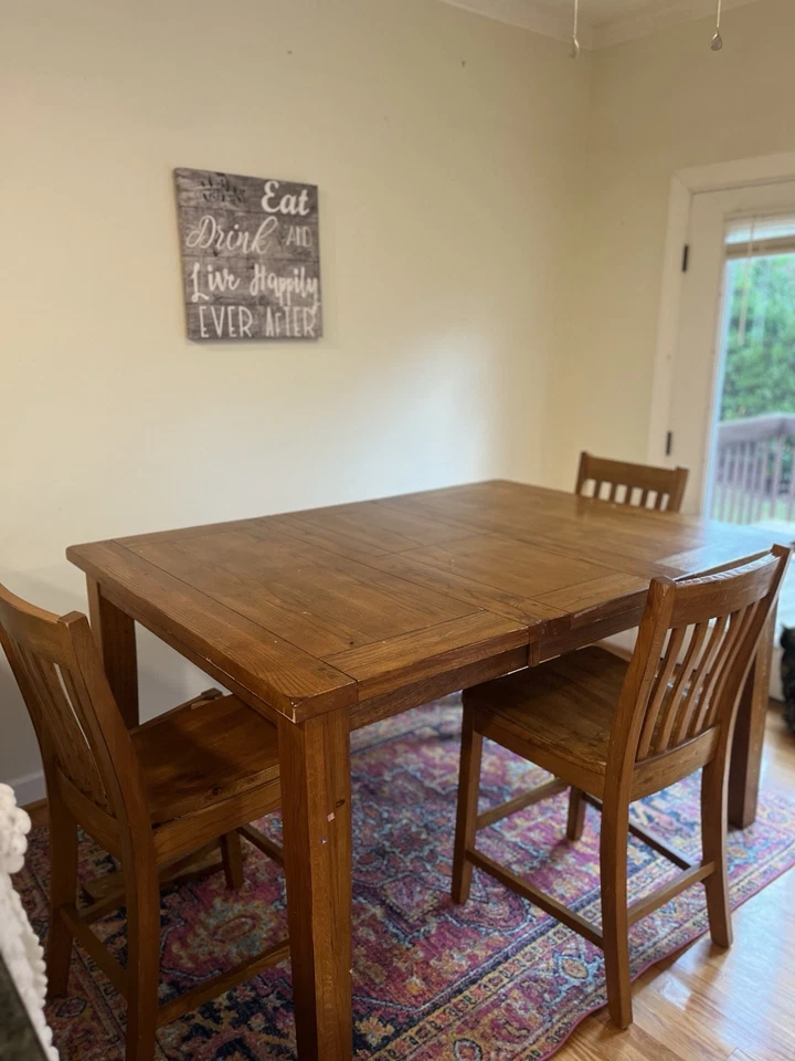 Amish Solid Oak Counter height Table With 2 Chairs - Image 2 of 4