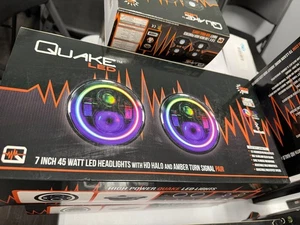 Quake LED QTE902 7" RGB Halo LED Headlights Jeep Wrangler JK TJ CJ Bluetooth NEW