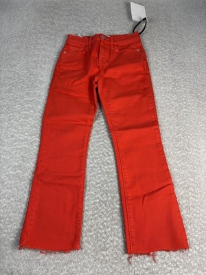 Current/Elliott Jeans Womens 23 Red The Kick Jean Fiery Cut Hem Flare Crop
