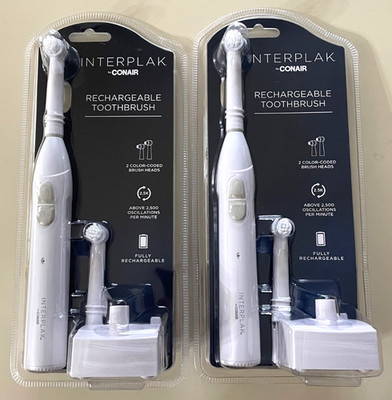 2 NEW SEALED Interplak Conair Rechargeable Toothbrush Model RTGX01 His and Hers!