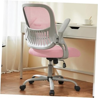  Home Office Computer Desk Chair, Ergonomic Mid-Back Light Pink Flip-up Armrest