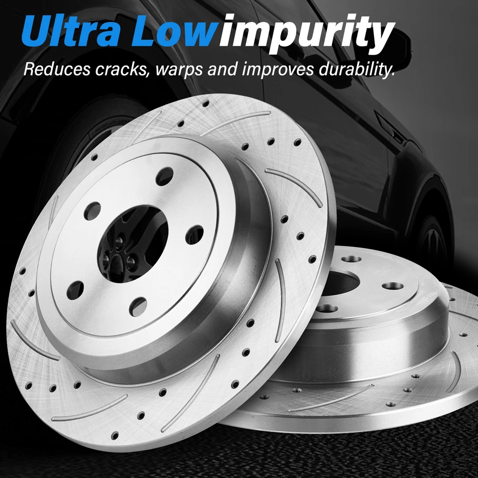 Juego de rotores de freno de disco traseros perforados y ranurados para Jeep Wrangler JK 2018 Foto 4 de 4