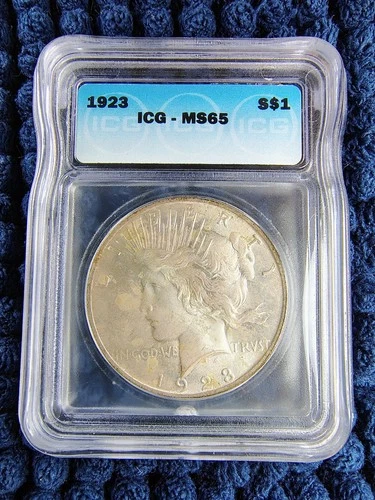 1923 Silver Peace Dollar - Philadelphia Mint - 90% Silver - ICG MS 65