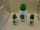 VTG Westinghouse GEMCO Milk Glass Sugar & Salt & Pepper Shakers  Green Daisy