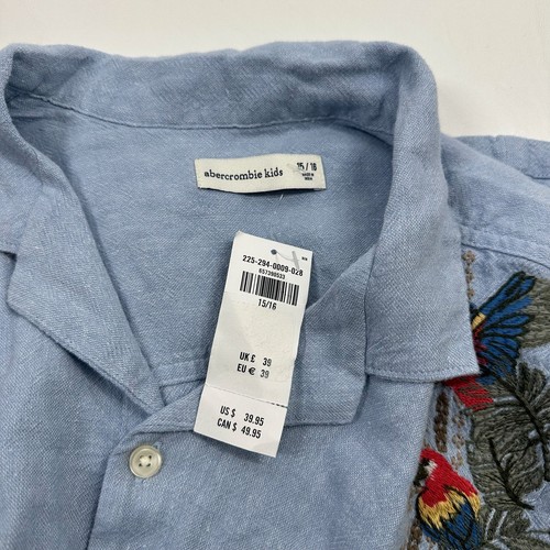 NWT Abercrombie & Fitch Boys XL 15/16 Floral Embroidered Linen Blend Camp Shirt - Picture 3 of 5