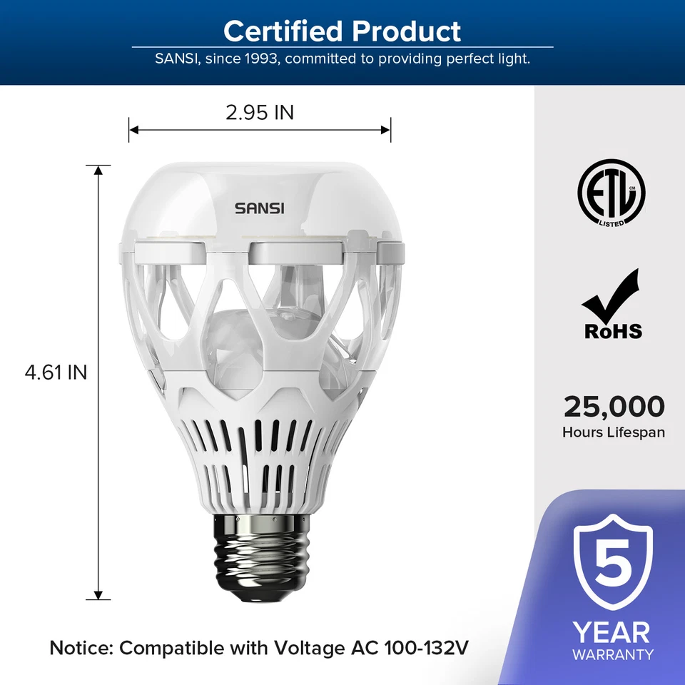 SANSI LED Light Bulbs 200W Equiv. 3000lm 5000K Daylight Indoor Bright Bulb 4 pcs - Image 4 of 4
