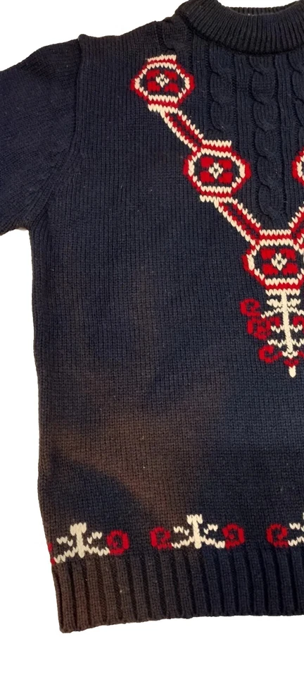 VINTAGE MOD SWEATER Campus Royal Blue M Holiday DISTRESSED Ski 1960s USA COLORS - Image 2 of 4