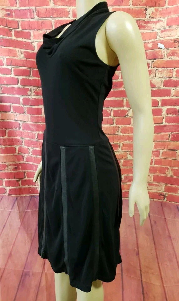 BCBG Max Azria Black Cowl  neck Sleeveless Dress W/ Leather  trim - size Small  - Image 2 of 4