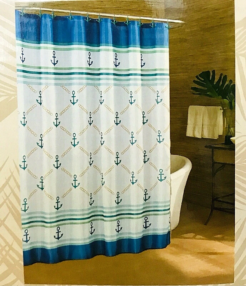 Caribbean Joe Nancy Anchor 70" X 72" poliéster cortina de ducha y 12 ganchos de resina Foto 2 de 2