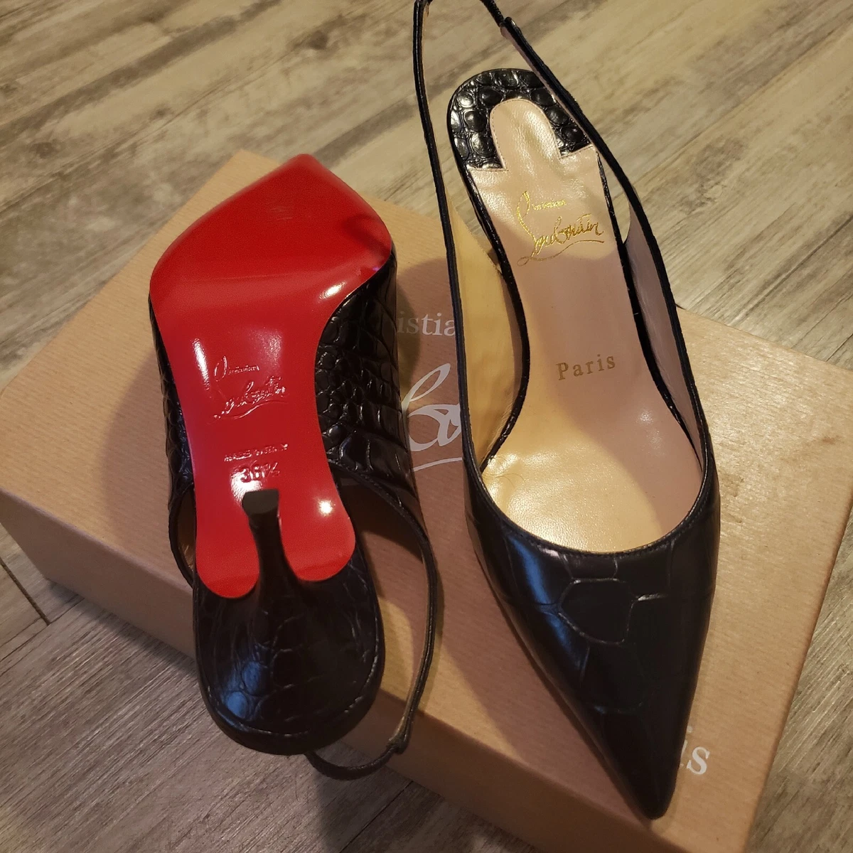 Christian Louboutin Kate 55mm Kitten Heel Nappa Leather Black Size 36.5 In BOX