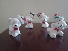 Christmas Around the World White Porcelain Snow Bear Ornaments Set Of 4 Vintage