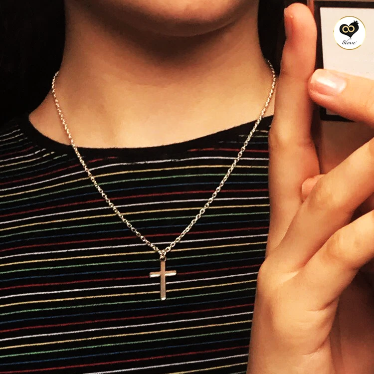 Collana con Croce 20x12mm in Acciaio inox catena argento ciondolo da Uomo Donna - Immagine 2 di 4