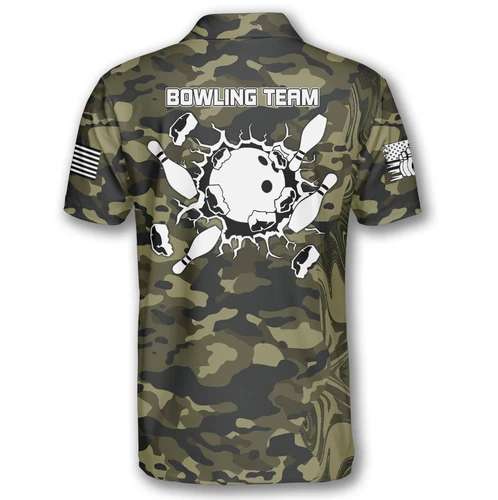 Custom Name Bowling Camo Blended Paint 3D Polo Shirt