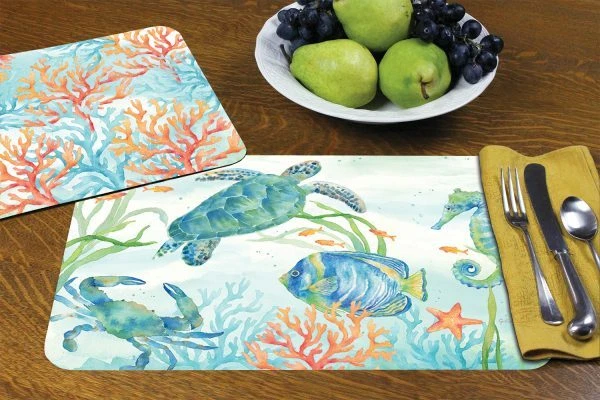 Set of 4 Reversible Placemats Sea Life Serenade - Image 2 of 2