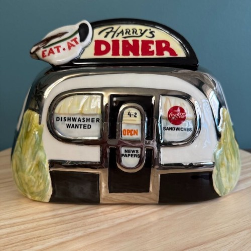 Vintage Henry Cavanagh Harrys Diner Ceramic Cookie Jar Retro Black & White EUC - Picture 1 of 9