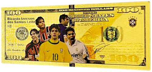 π BANCONOTA DA 100 DOLLARI PLACCATA ORO β TRIBUTO KAKΓ DA COLLEZIONE π§π·β½ EDIZIONE LIMITATA - Foto 9 di 14