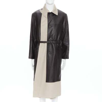 BALENCIAGA Fake Layering black leather beige trench belted coat