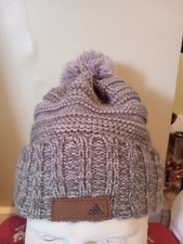 Gray Knit Adidas Climawarm Lined Winter Beanie Hat With Ball Grey