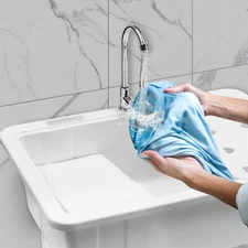 White Utility Sink Laundry Tub Freestanding Sink Wash Station w/ Faucet Home